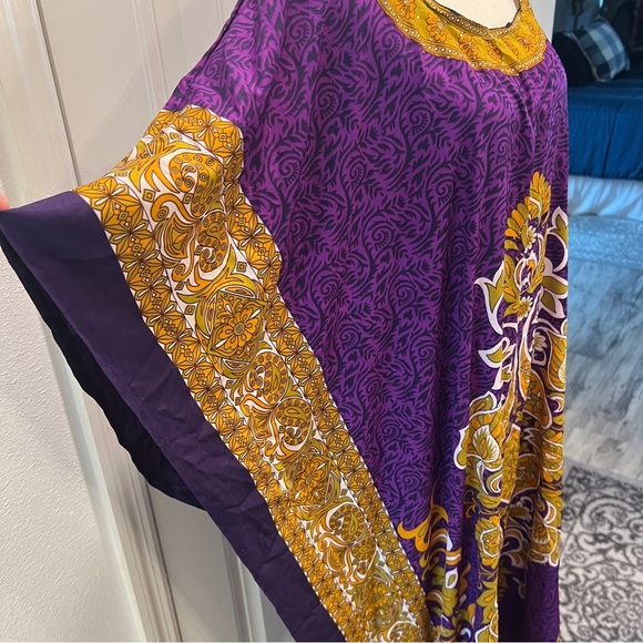 Kaftan Maxi One Size Classics Woman's House Dress Purple Gold - Picture 4 of 11